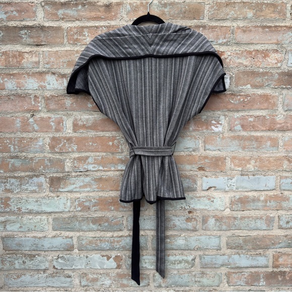 Dana Buchman Jacket Grey Herringbone Y2K Capelet Wide Collar Belt Tie Cardigan - Picture 12 of 14